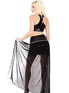 Wet look and mesh high waisted maxi/mini skirt